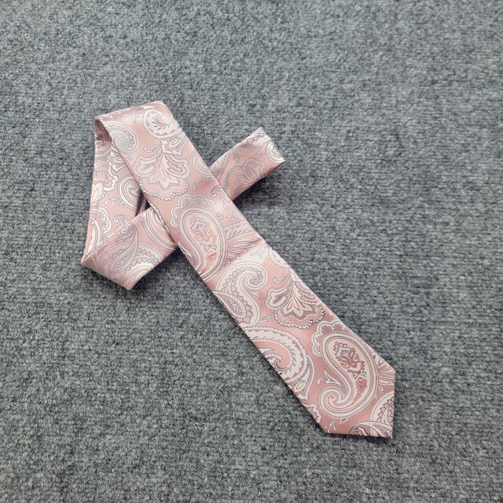 DiBanGu Mens Silk Necktie Pink Lavender Paisley Hand Tailored Style Italy 61x3.5